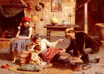 幸せな家族の国 エウジェニオ・ザンピギ Oil Paintings